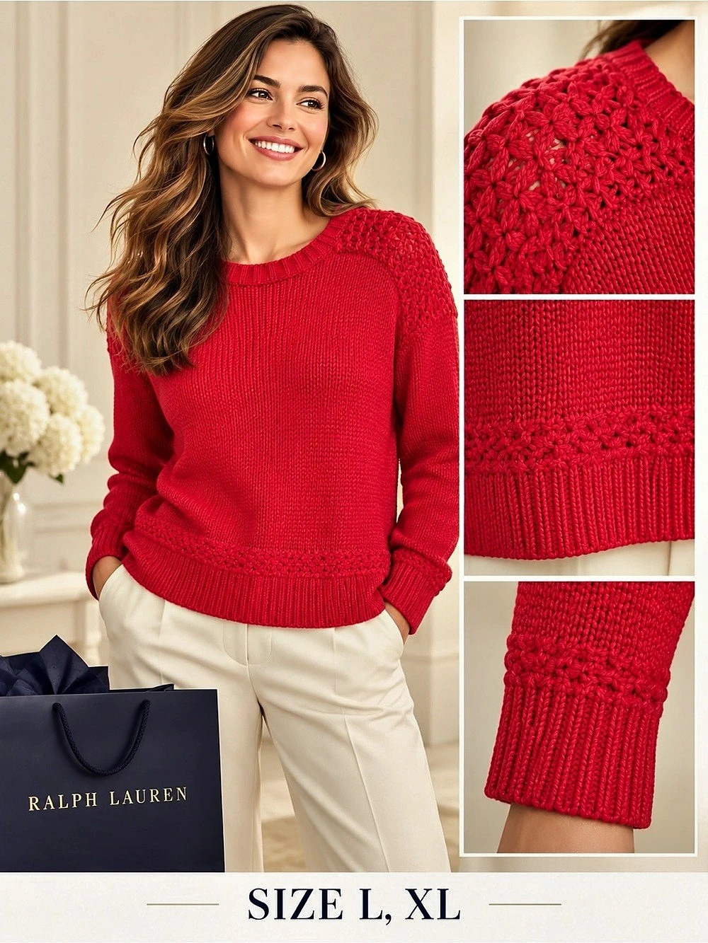 Ralph Lauren Red Crewneck Sweater Size Large